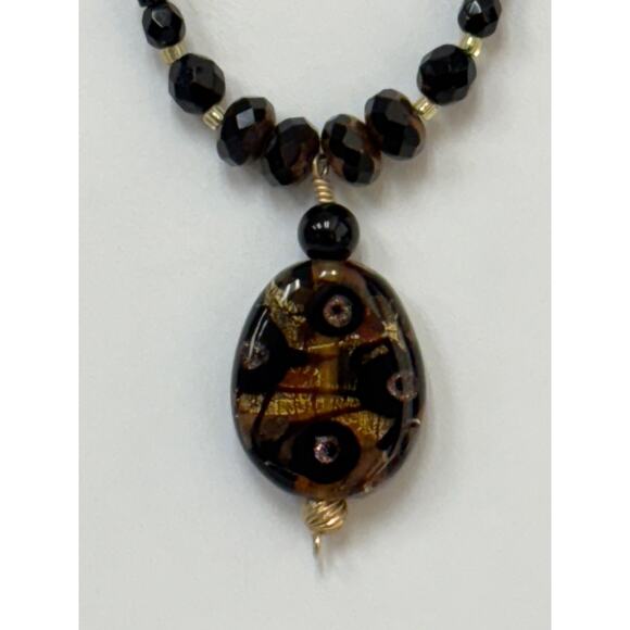 Vintage Brown Gold Art Glass Statement Necklace 16" #65106 - Picture 3 of 6